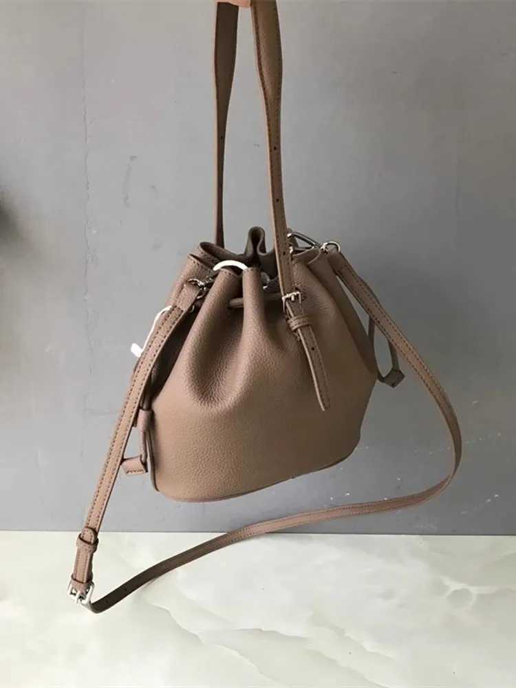 Bucket Small Leather Bag For Women - Hot Mini Crossbody Tote With Cowhide Strap -