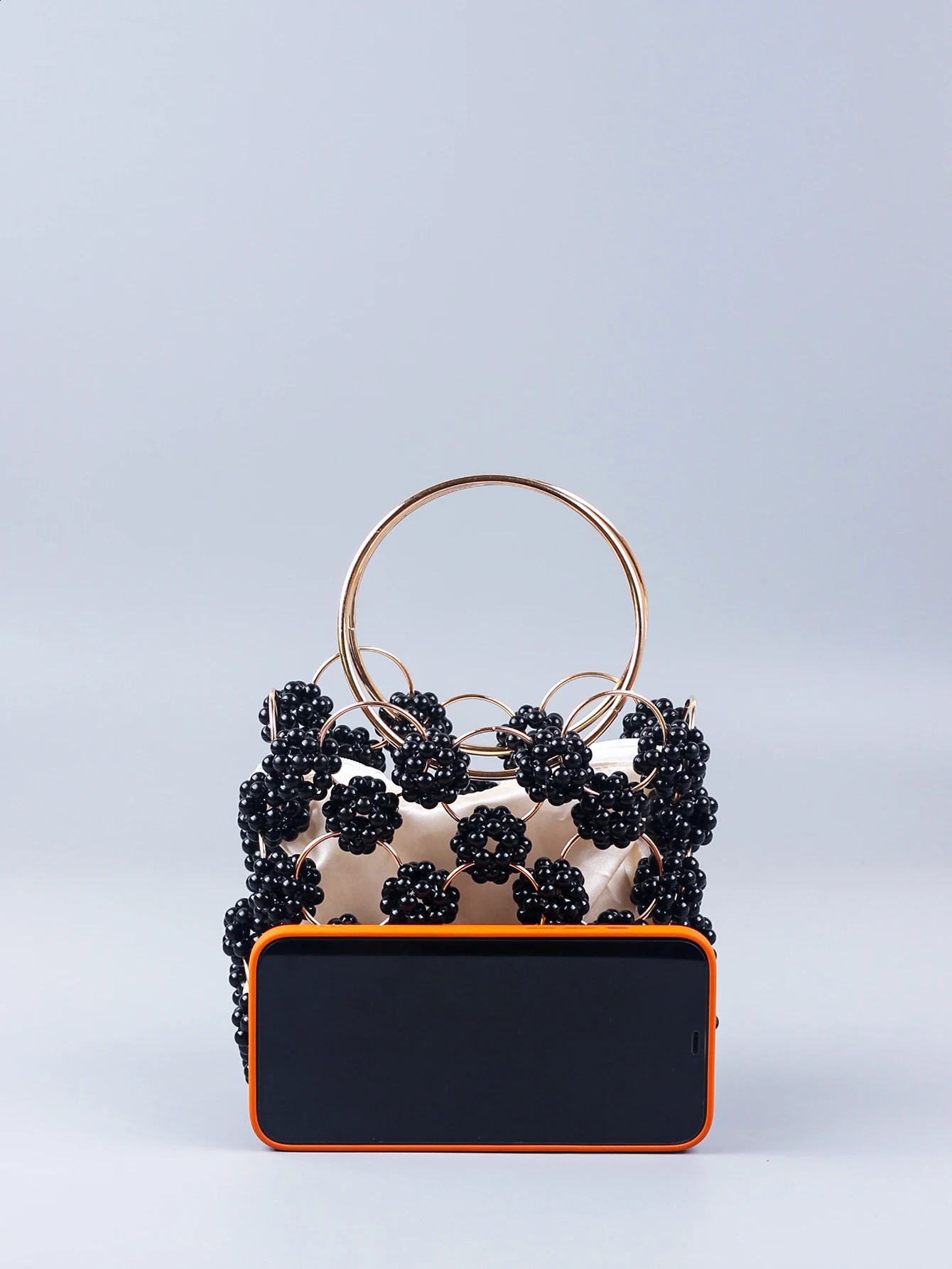 Black Ball Bag Bead Handheld Dinner Bag High Quality Womens Hollow Outer Bag Fashion Edition Handheld 240923