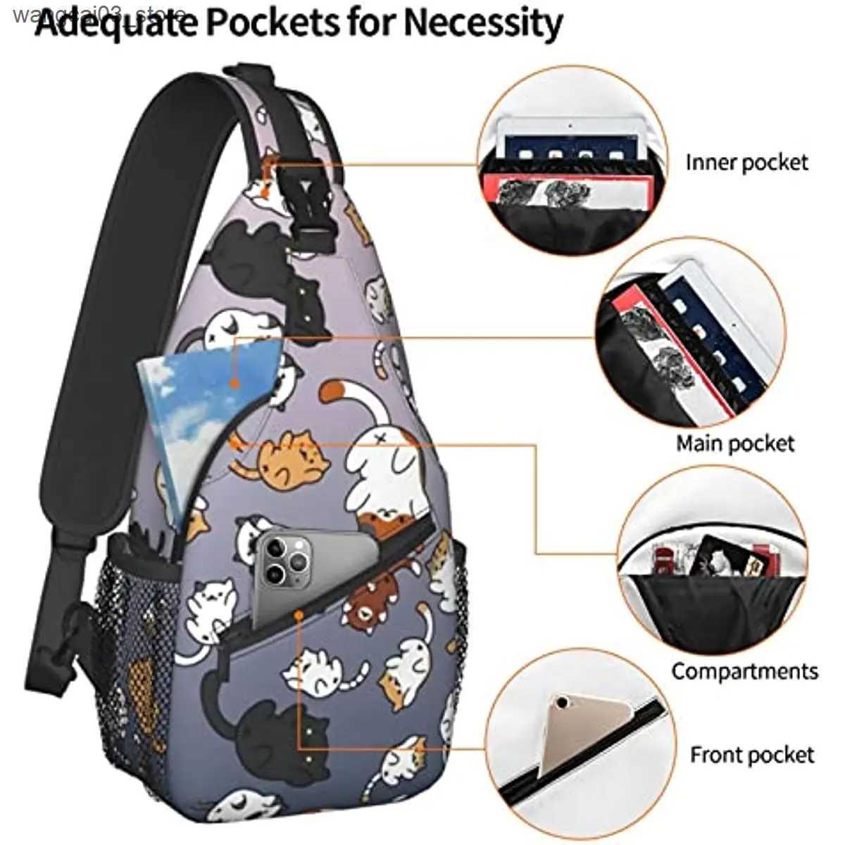 Backpacks Funny Cute Cat Sling Backpack Cat Chest Bags Crossbody Animal Shoulder Bag for Men Women Boys Girls L240910