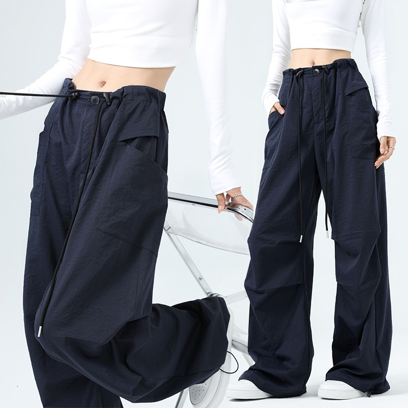 Blue American work women's summer thin 2024 new high waist slimming parachute quick drying casual wide leg pants