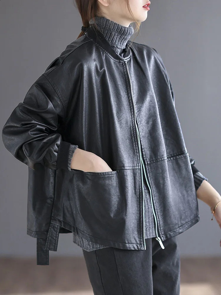 Autumn Females Fashion Biker Clothes Womens Loose Vintage Faux Leather Jackets Ladies Punk Pu Coats Black Outerwear 240918