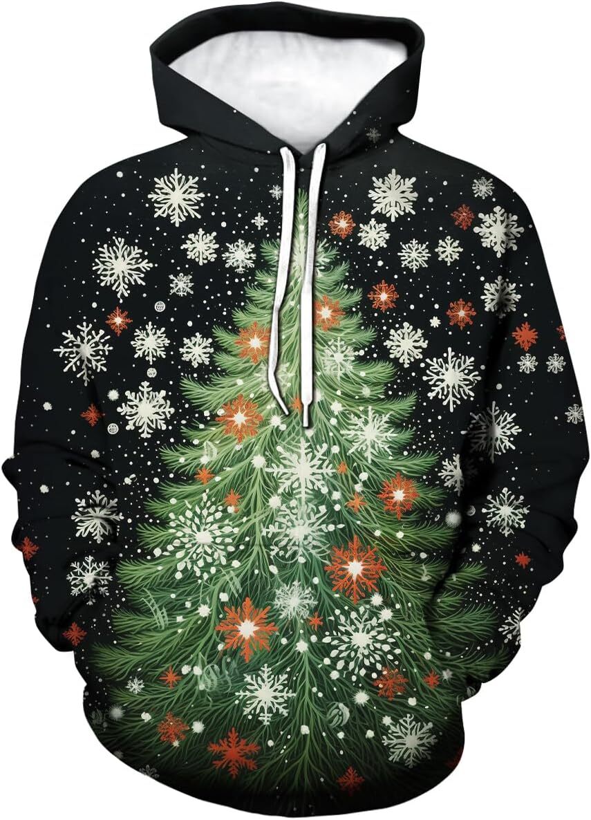 Hoodie for Mens Womens Unisex Christmas Tree Graphic Hoodies Fashion Casual Kangroo Pocket Pullover Graphic Hoodies sweatshirt Pullover Long Sleeve