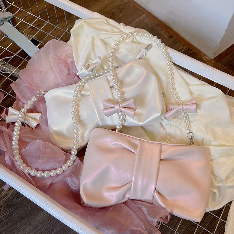 Fashion Women's Clutch Purse Handbags Summer Pink Bowknot Female Underarm Bags Sweet Girl's Small Square Shoulder Messenger Bag