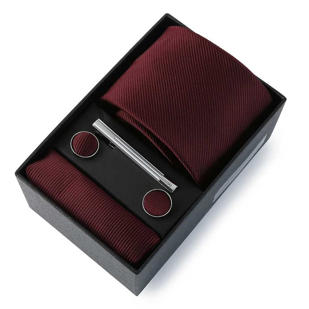 Mens Tie Set 2022 with Cufflinks Tie Clip Square Towel Gift Box Classic Stripe 6-piece Set Business Wedding Accessories Y240925