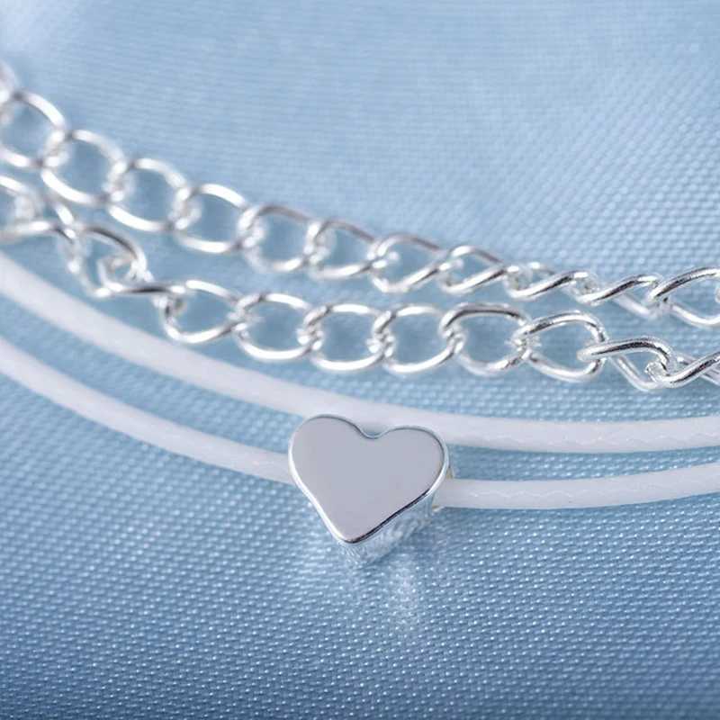 3PCSBohemian Multi Layer Rope Chain Heart Anklets for Women Fashion Love Pendent Ankel Bracelet Summer Foot Leg Party JewelryX240926