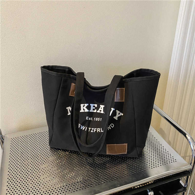 CMM Solid Color Letter Big Bag for Women Autumn and Winter New Trend Large Capacity Canvas Shoulder Bag Fresh Tote Bag