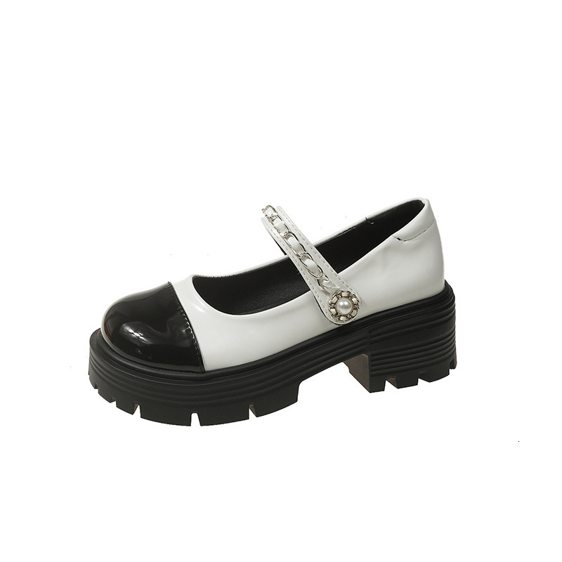 Mary Jane women's high heels new shallow mouth height increasing small size single shoes women's pearl thick heel thick soled leather shoes 