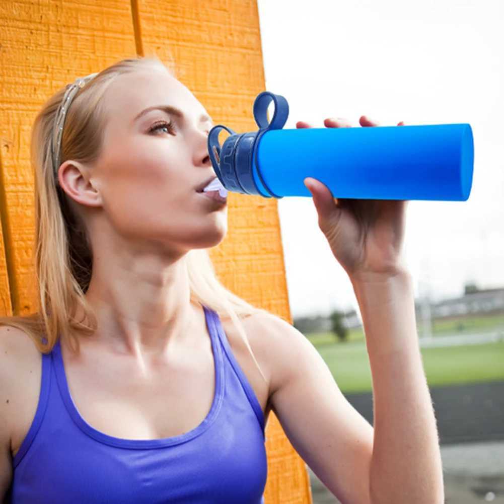 600ml portable water cup lightweight silicone sports bottle reusable foldable detachable with straw outdoor accessories Z260202