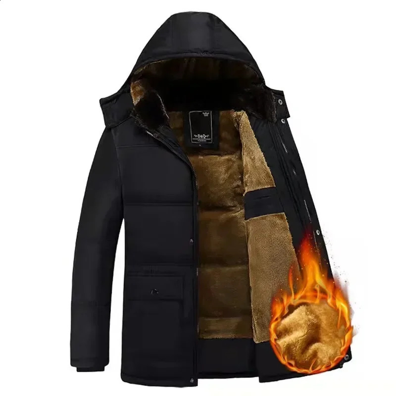 2024 Men Winter Coat Highquality Solid Color Fur Collar Hooded Parkas Male Wool Thicken Warm Windproof Jackets Clothing 240926