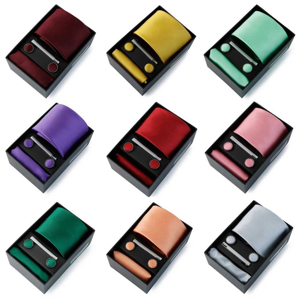 Mens Tie Set 2022 with Cufflinks Tie Clip Square Towel Gift Box Classic Stripe 6-piece Set Business Wedding Accessories Y240925