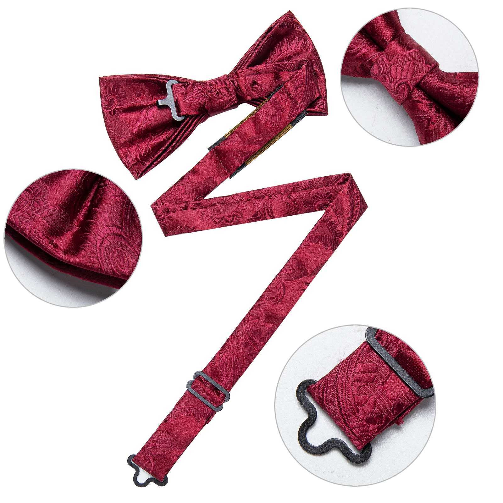 Mens Wedding Tie Classic Red Pre tied Leading Knot Cufflinks Corset Set Party Silk Knot Gift Mens Accessories Y240925