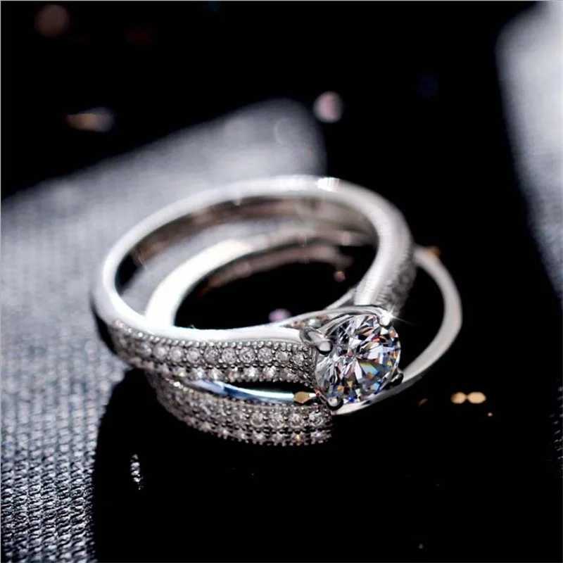 Dazzling rose gold silver circular ring suitable for women metal inlaid zircon wedding ring set engagement jewelryXJ250412