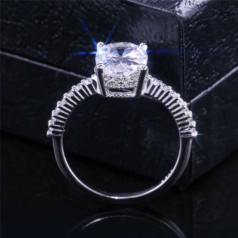 925 Sterling Silver Oval Finger Ring Band Dazzling Brilliant CZ Stone Prong Setting Classic Wedding Anniversary GiftXJ250514