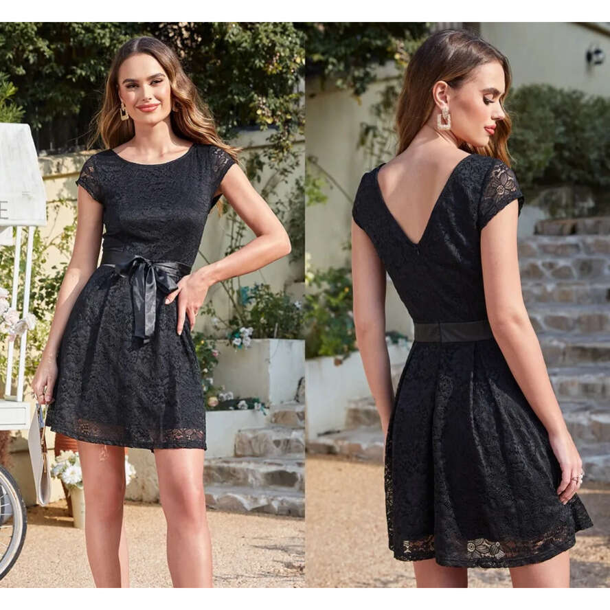 Designer Black Simple Little Mini Short Lace Tail Dresses With Sash Cap Sleeve Backless Homecoming Prom Gowns Cps627 Lz0304