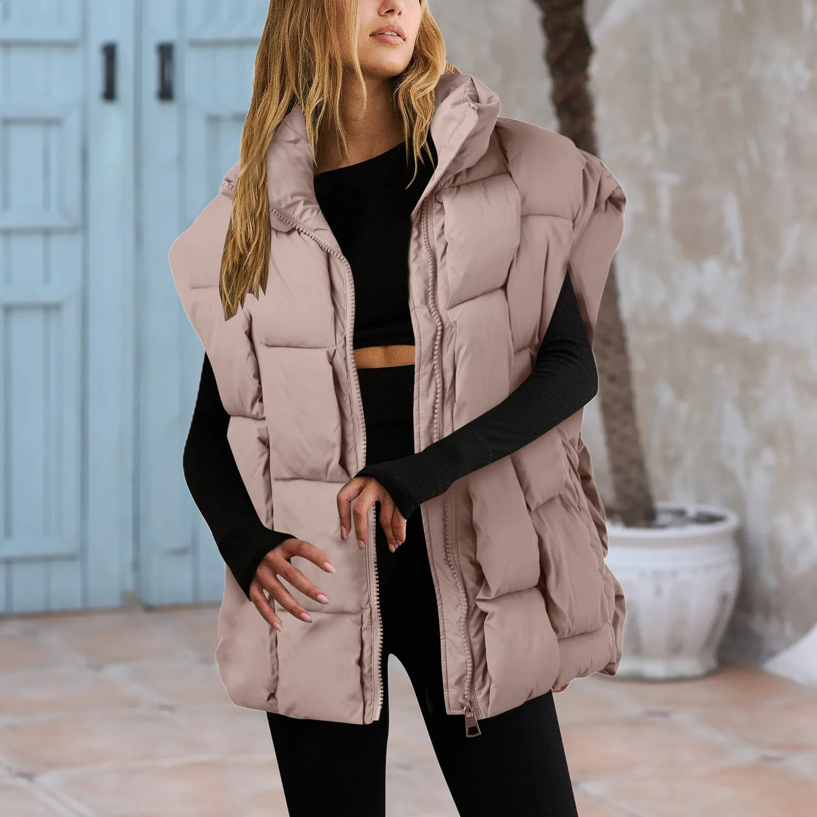 Winter jacket fashionable padded vest sleeveless womens vest warm jacket oversized jacket outerwear cushioning suit long womens loose vest 240925