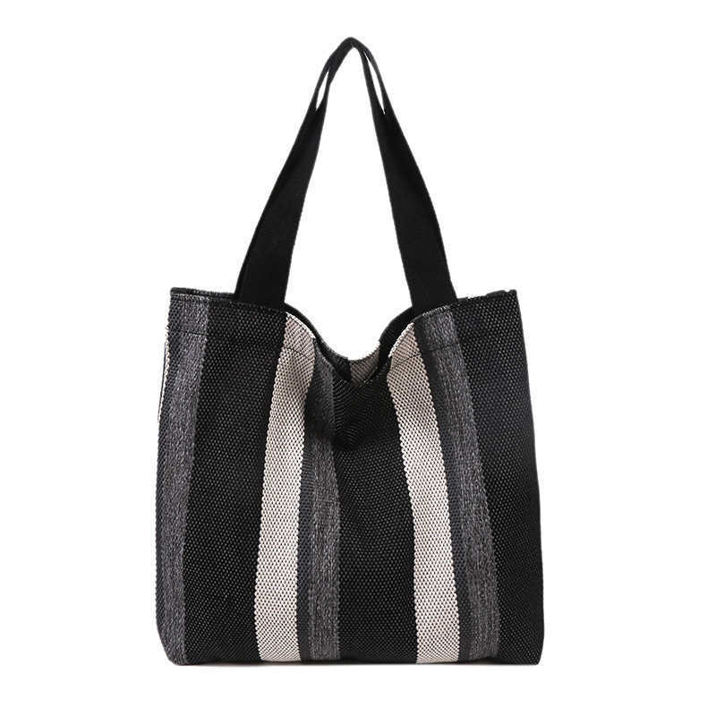 CMM Korean Canvas Shoulder Bag Autumn Winter New Artistic Stripe Large Capacity Student Tote Bag Fashion Shopping Bag