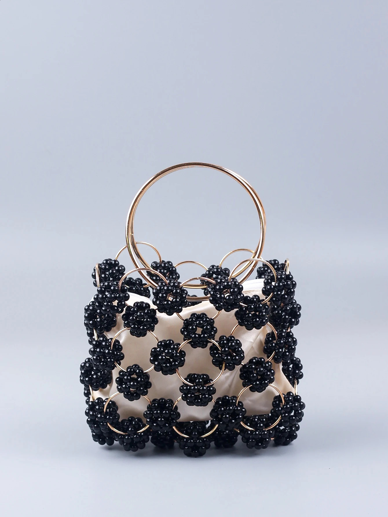 Black Ball Bag Bead Handheld Dinner Bag High Quality Womens Hollow Outer Bag Fashion Edition Handheld 240923