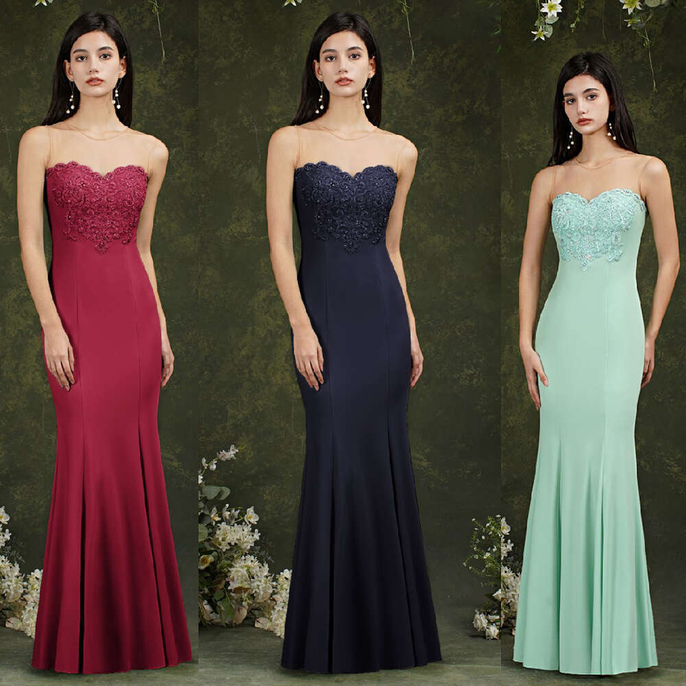 Same Day Shipment Long Evening Dresses For Women Mermaid Embroidered Detail Elegant Formal Party Prom Dress Vestido de Festa CPS1899