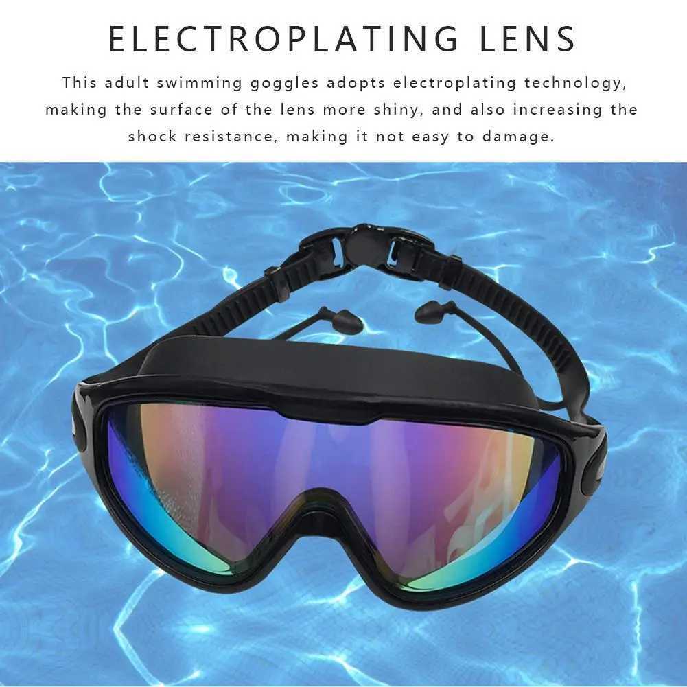 Adult integrated professional large frame swimming goggles electroplated lenses waterproof and anti fog lenses with ear clip glasses case CL240926