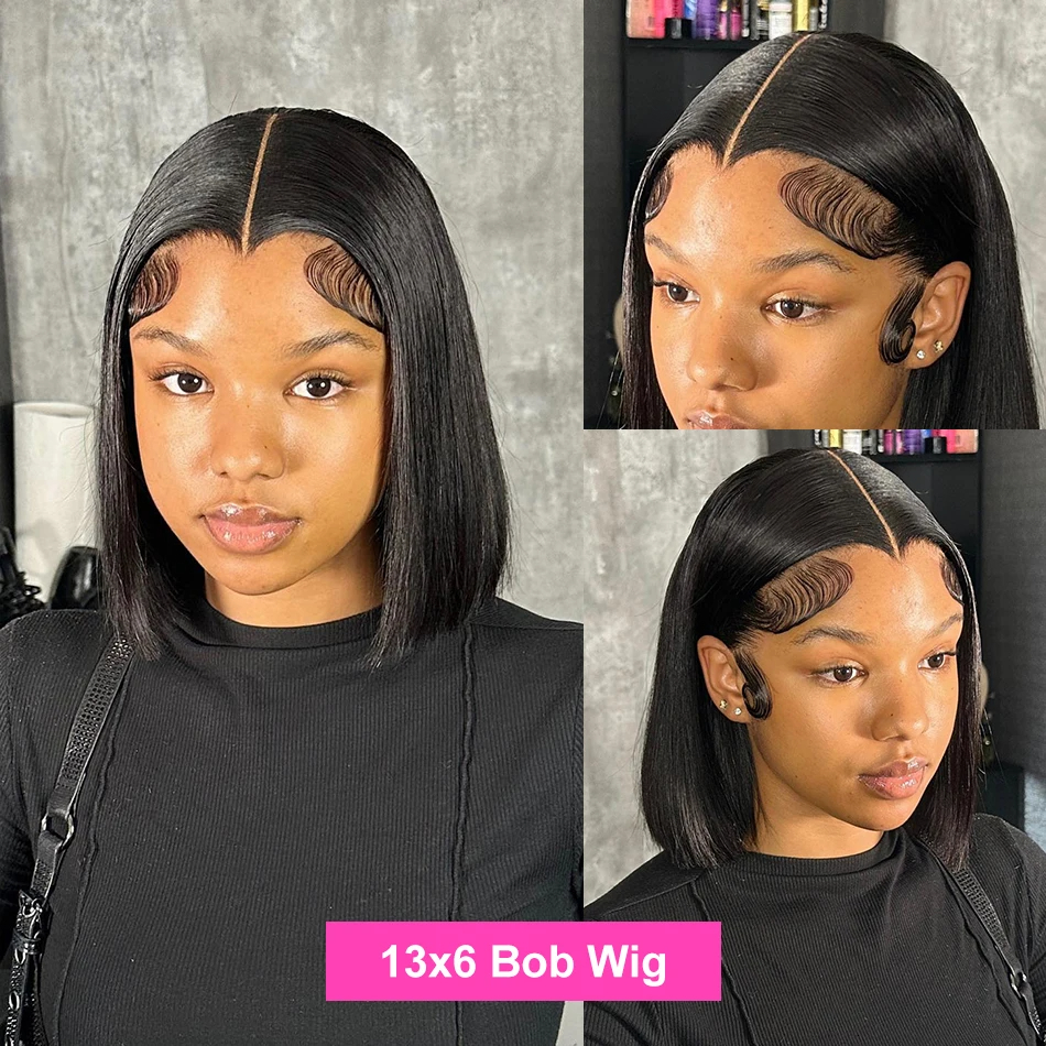 250 Density Bone Straight Short Bob 13X4 Front Human Hair Wigs 13X6 HD Transparent Lace Frontal 5X5 synthetic hair Closure Wig
