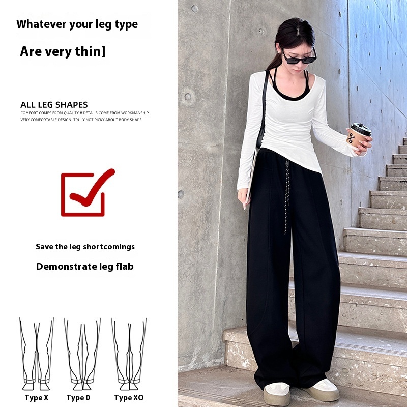 Red curved knife women's bathroom 2024 autumn and winter new style wide leg high waist loose small casual sports pants