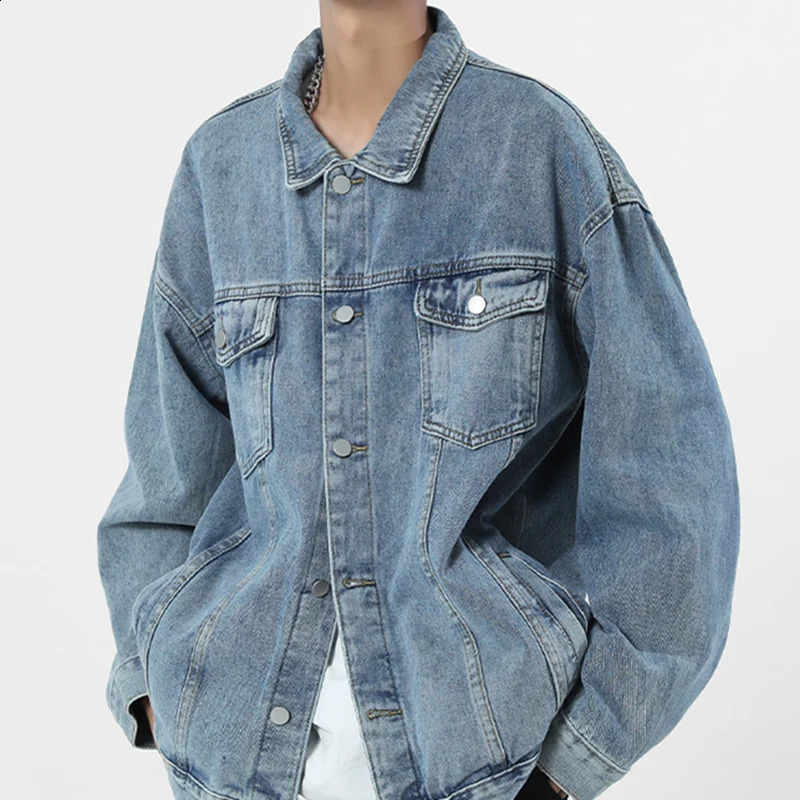 Mens loose classic autumn winter fashion denim jacket daily retro 240921