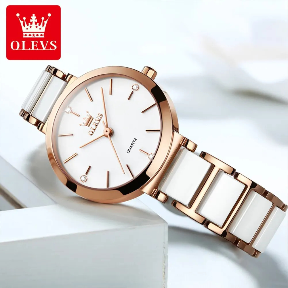 OLEVS Fashion Womens Watch Relogio Feminino Rose Gold Watch Womens Quartz Watch Ceramic Strap Clock Reloj Mujer 240924