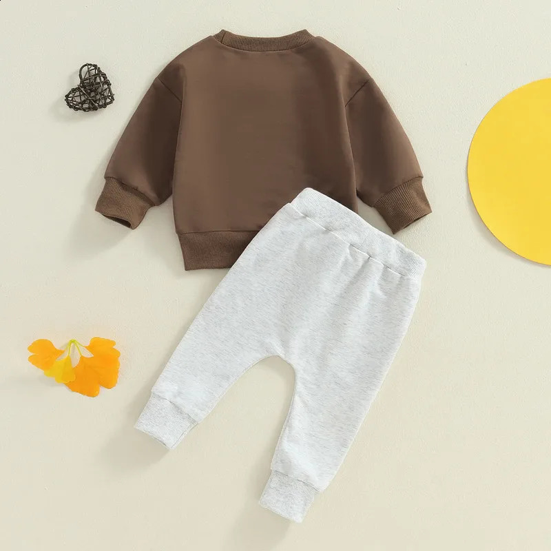 born Boys Pants Set Autumn Clothing Letter Embroidered Long Sleeve Sweatshirt Elastic Waist with Pocket 2piece 240925