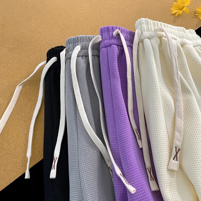 Mens waffle loose oversized 5XL wide leg pants American retro trend sweatpants Y2K fashion mens casual pants 240924