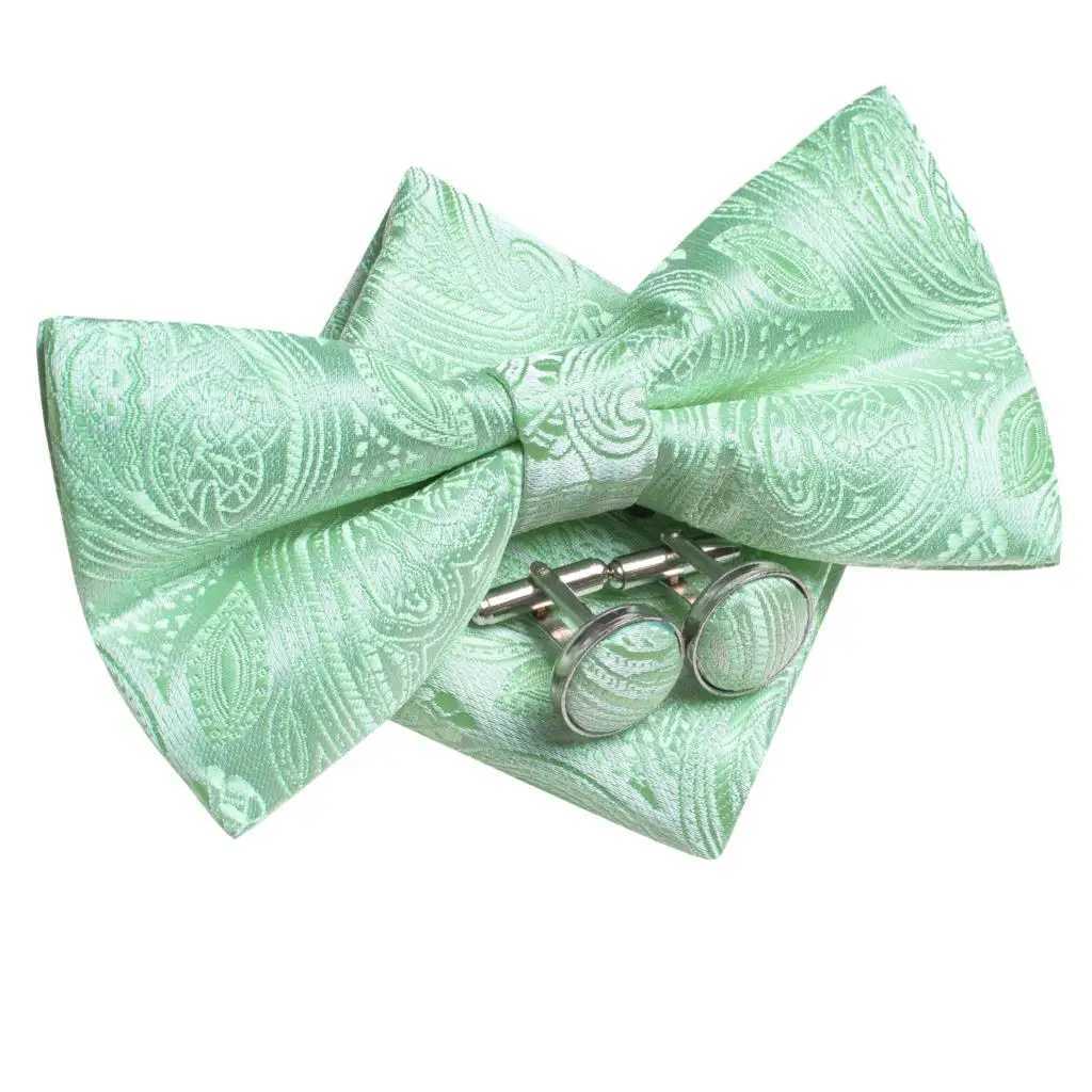 Sage Mint Grass Teal Green Silk Mens Tie Hankerchief Cufflink Set Pre made Knot Tie Y240925