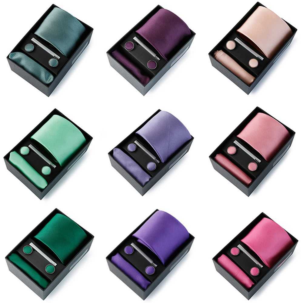 Mens Tie Set 2022 with Cufflinks Tie Clip Square Towel Gift Box Classic Stripe 6-piece Set Business Wedding Accessories Y240925