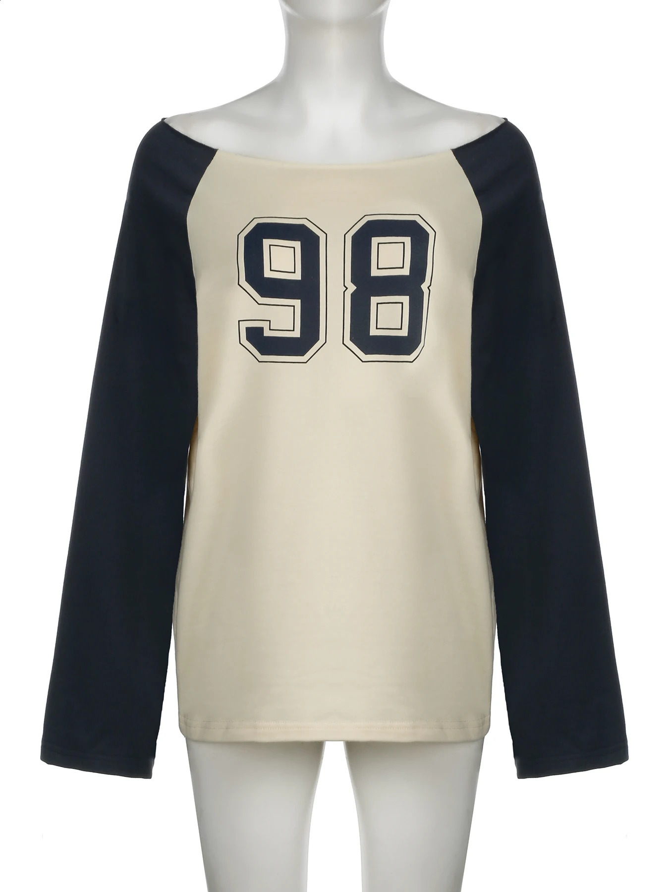 Rockmore Y2K Street Clothing Patch Work Digital Printing Long Sleeve Autumn Fashion Casual Oversized Top Retro Fashion Basic T-shirt 240926