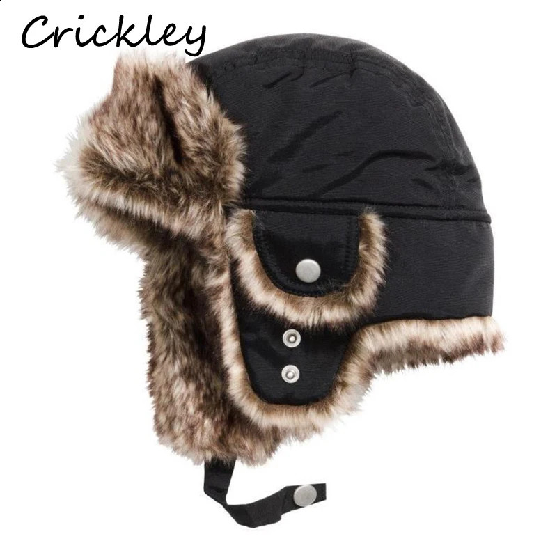 Winter windproof thick warm childrens Usaka snow hat soft plush bomber earmuffs Russian boys and girls pilot 240925