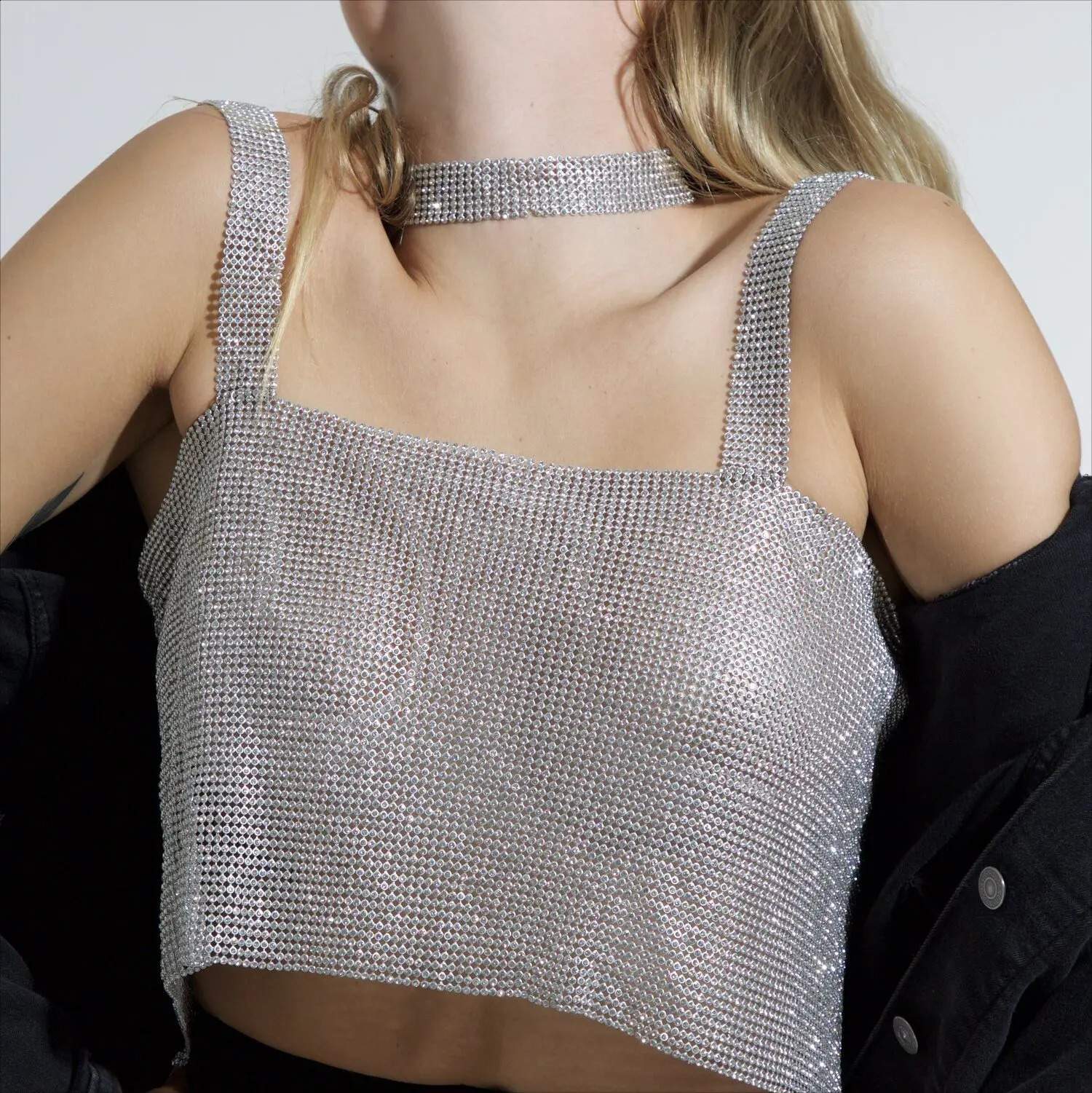 Bling Rhinestones Party Crop Top 2024Fashion Solid Backless Straps Full Diamonds Sequins Cami Cropped Top for Women 240926