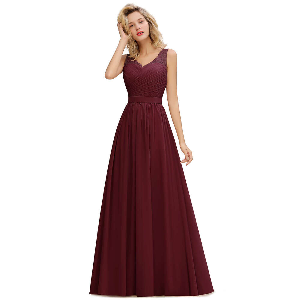 BABYONE Elegant Lace Bridesmaid Dresses V Neck 2024 Prom Dress Simple Chiffon Party Gowns Vestidos Para Bodas CPS1365