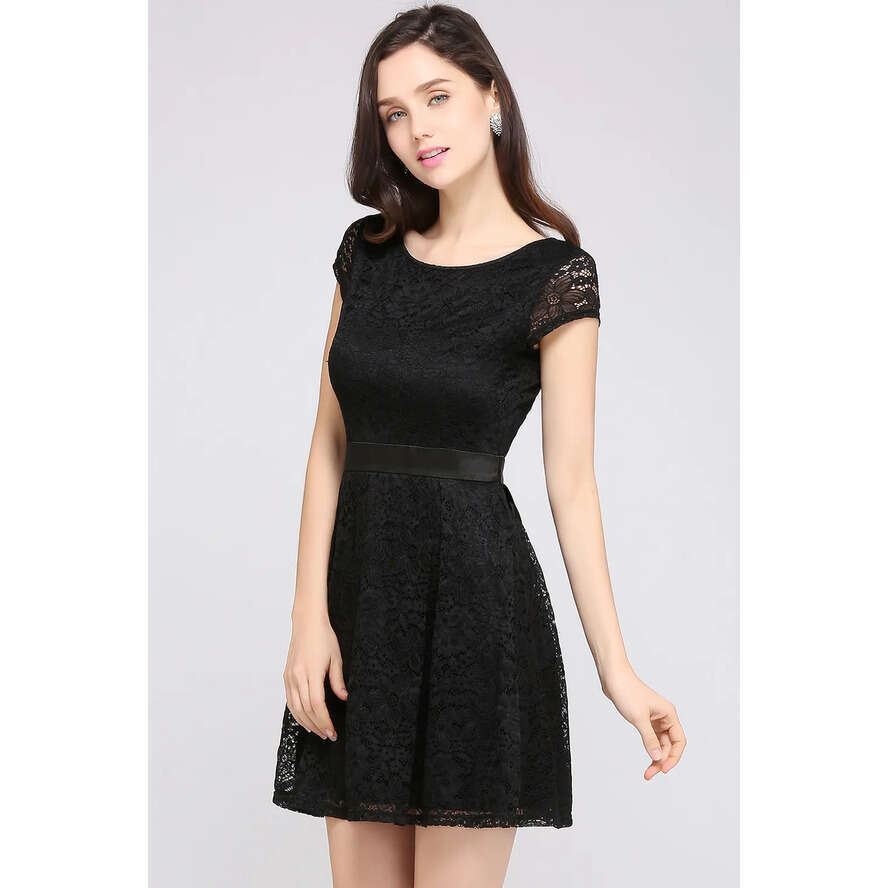 Designer Black Simple Little Mini Short Lace Tail Dresses With Sash Cap Sleeve Backless Homecoming Prom Gowns Cps627 Lz0304