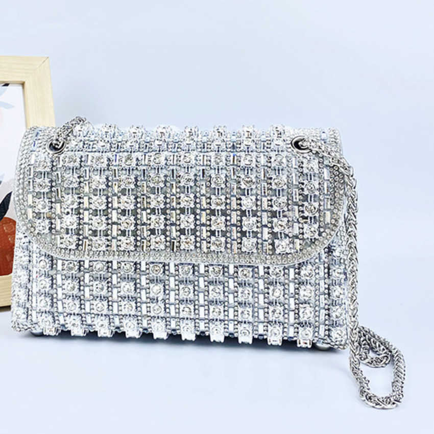 Clutch Bag Banquet Bag For Women New Style Fashionable Diamond Inlaid Small Square Bag Single Shoulder Crossbody Bag Underarm Bag Full Diamond Designe