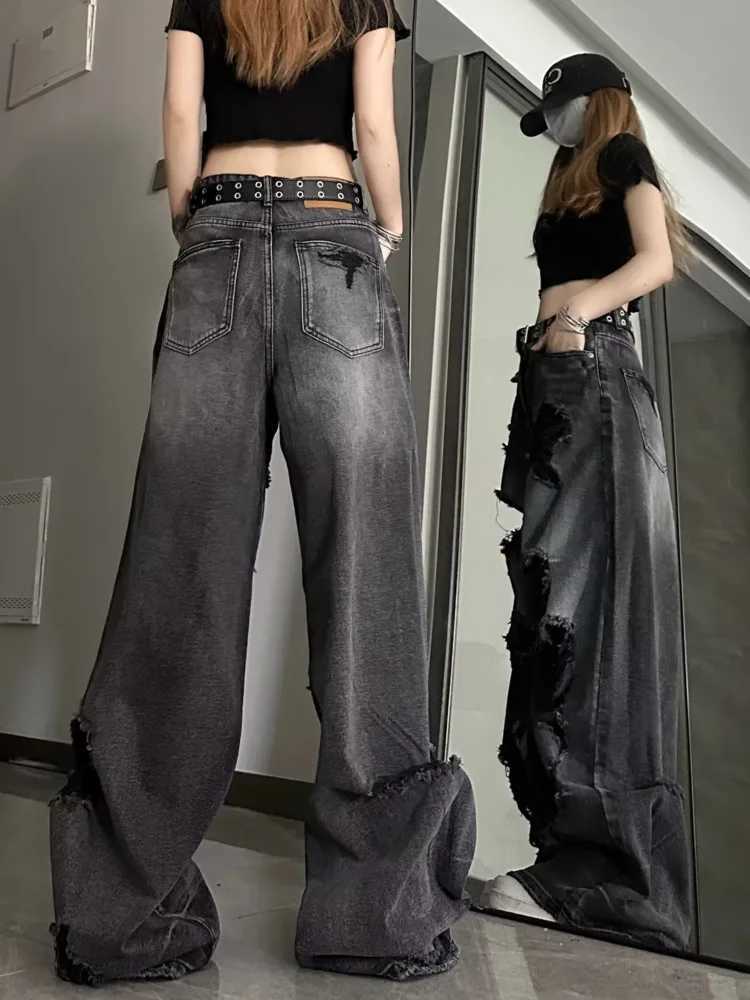 Niche Design Jeans High Street Heavy Industry Wide Leg Pants High-end Floor Length Pants Trendy Brand Womens JeansX2409