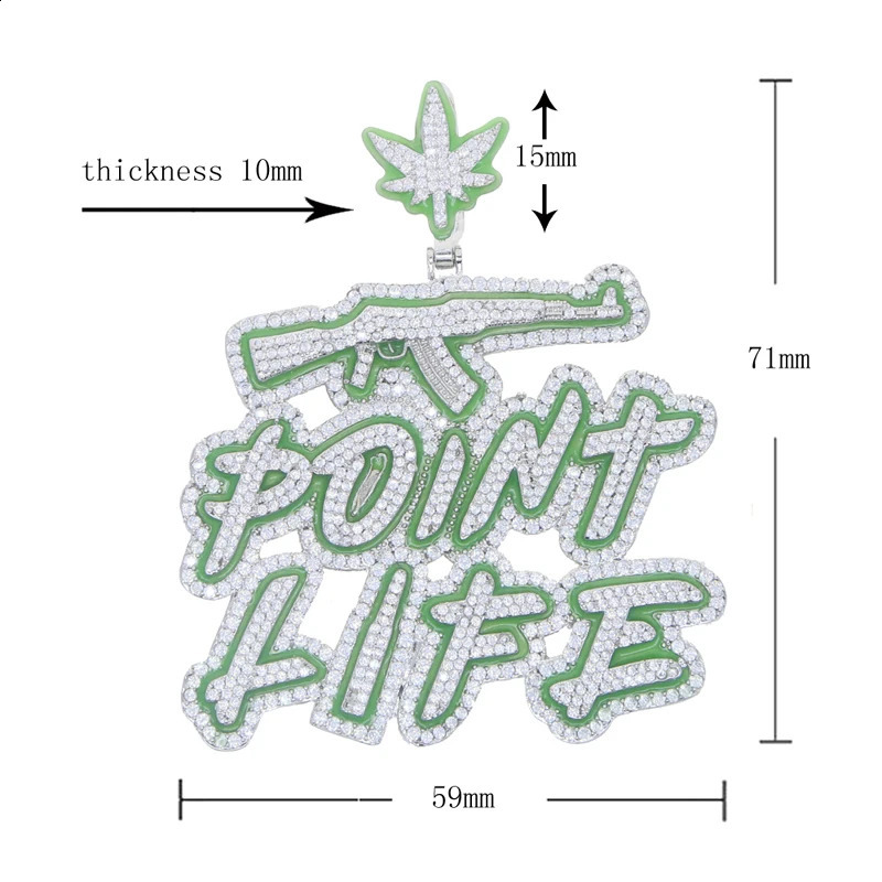 Iced Out Bling Hip Hop CZ Letter Point Life Pendant Necklace Zircon Fluorescenc AK47 Guns Charm Men Jewelry 240918