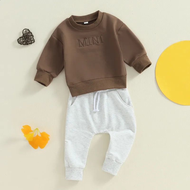 born Boys Pants Set Autumn Clothing Letter Embroidered Long Sleeve Sweatshirt Elastic Waist with Pocket 2piece 240925