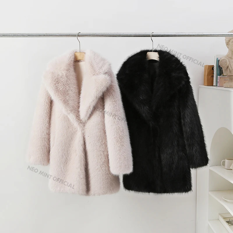 Lapels Faux Coat Women 2024 Winter Brand Designer Fluffy Fox Fur Jacket Furry Overcoats Girl Stylish Long Outerwear
