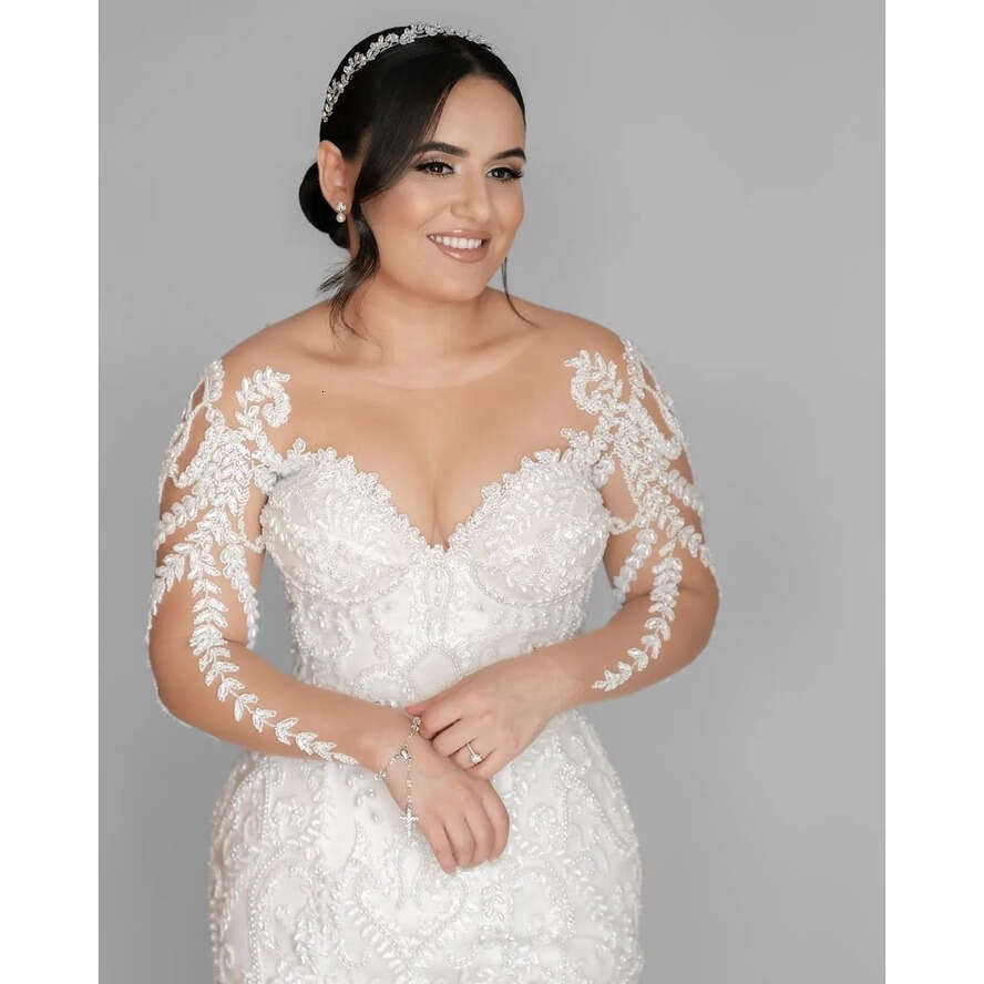 Wedding Lace Vintage Mermaid Dress 2024 Full Sleeve Jewel Neck Sexy Backless Boho Dresses Bridal Gowns Robe De Mariage Vestido Novia