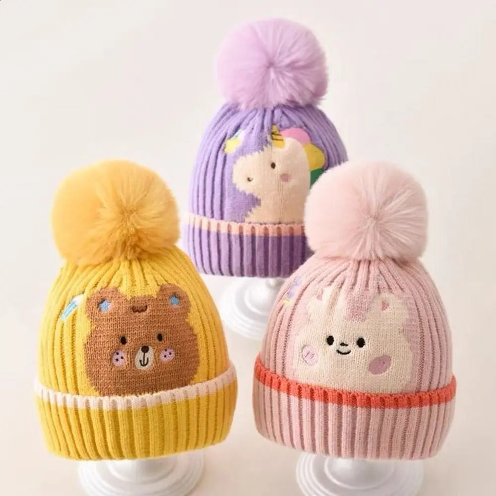 Winter Warm Baby Hat Cute Dinosaur Bear Rabbit Childrens Cartoon Wool Knitted 240925