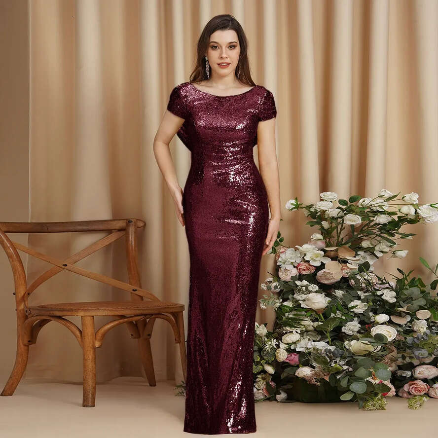 Sequined Dresses Gold Bridesmaid Low Cowl Back Sheath Mermaid Cap Sleeve Evening Prom Gowns Backless Wedding Guest Party Dress Cps344 less