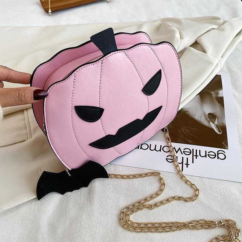 Luggage Mock Monster Pumpkin, Small Square Bag Fun Halloween Women's Bag, Sparkling Chain, Crossbody Bag 240915