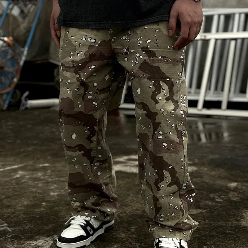 Streetwear high-quality multi pocket functional cargo pants mens womens brushed oversized desert camouflage jacket 240924