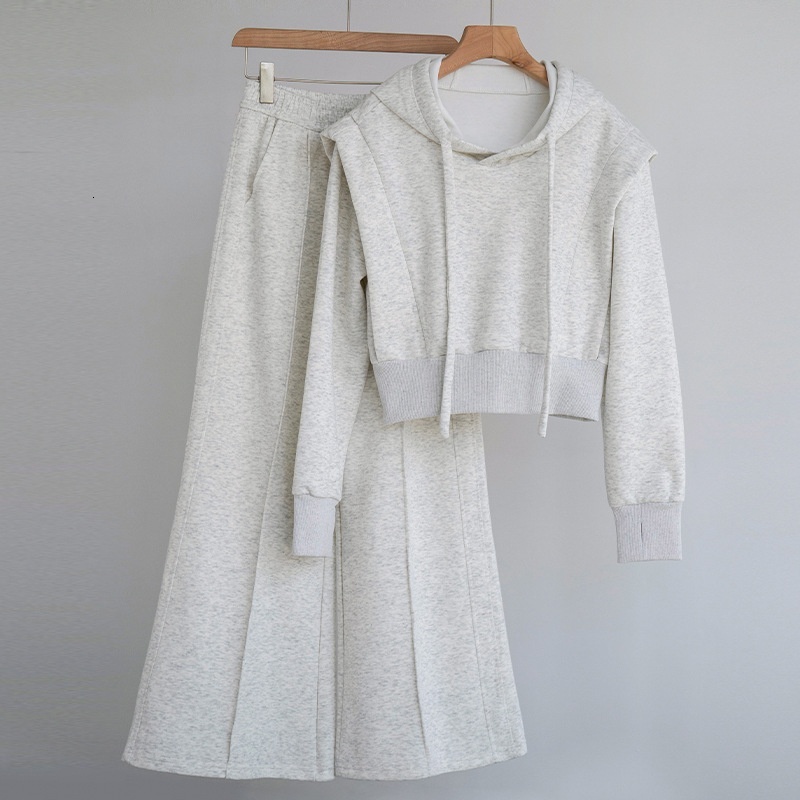 2024 Autumn/Winter New Product Fashion Set Women's High Waist slimming casual sports hooded sweatshirt jacket Knitted wide leg pants
