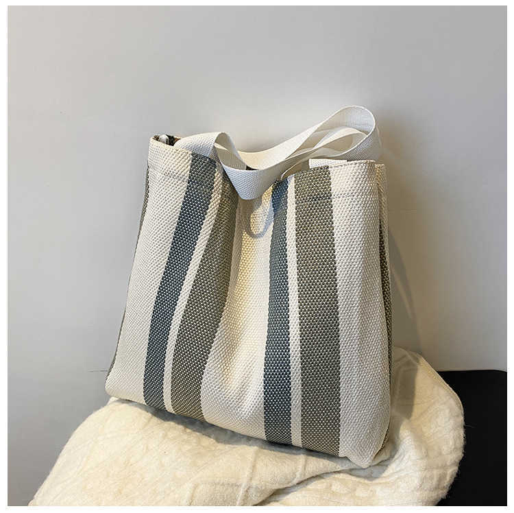CMM Korean Canvas Shoulder Bag Autumn Winter New Artistic Stripe Large Capacity Student Tote Bag Fashion Shopping Bag