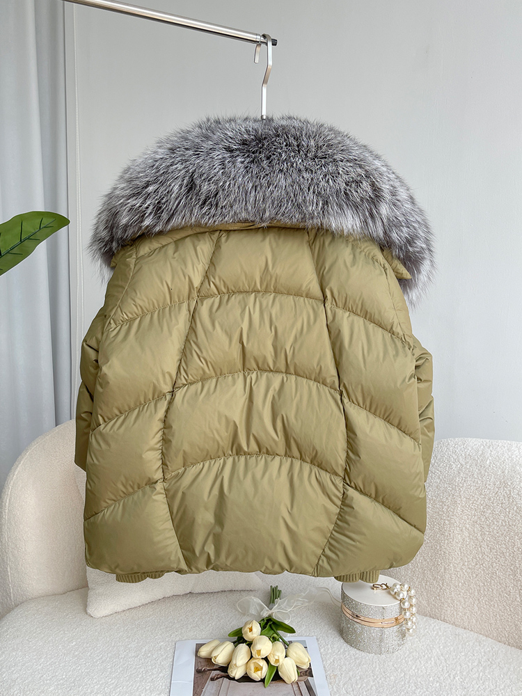 ANNSIRGRA Women's Winter Coat White Duck Down Jacket Super Large Real Sier Fox Fur Collar Knitted Sleeve Fashion Outerwear