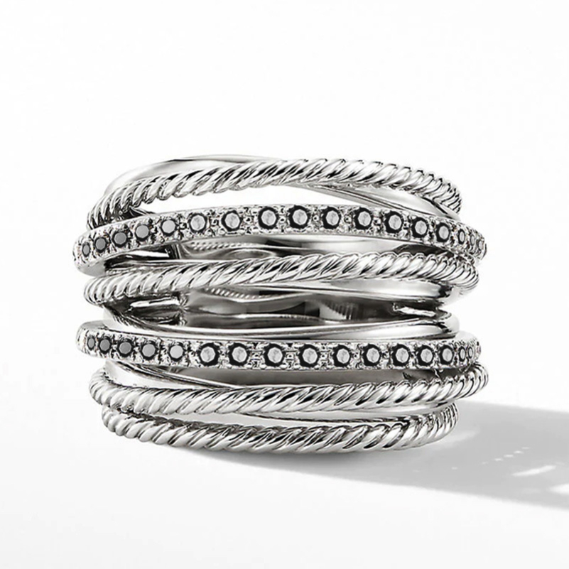 Multi Layer Wrap Stack Rings Band Cubic Zirconia Diamond Designer Jewelry Silver Gold CZ Gemstone Iced Out Finger Tail Ring knuckle Band Woman Engagem